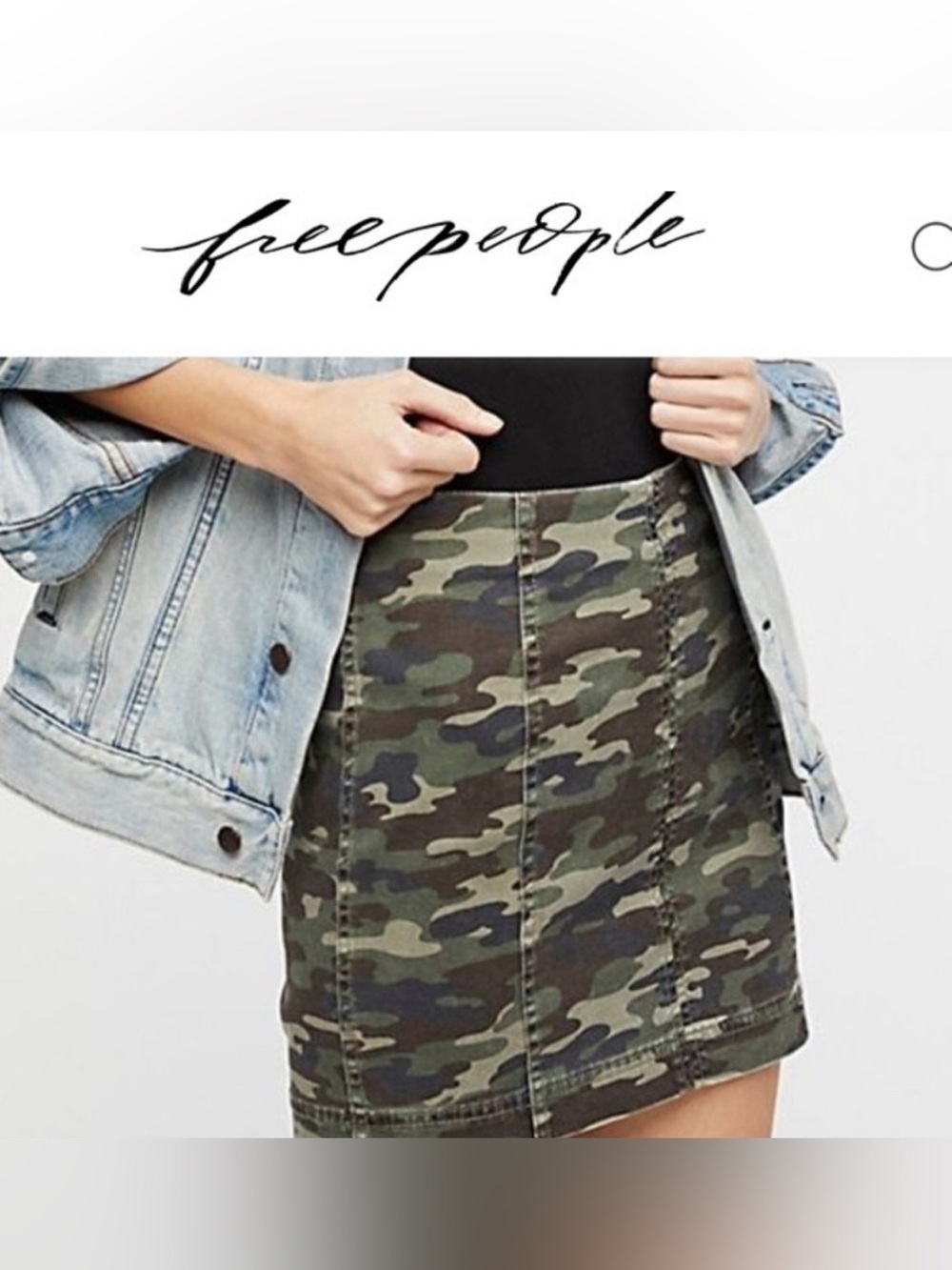 Size 4 EUC Free People Modern Femme Camouflage Denim Mini Skirt y2k